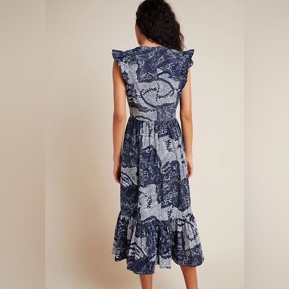 Anthropologie Navy and White Printed Midi Dress - Picture 2 of 5